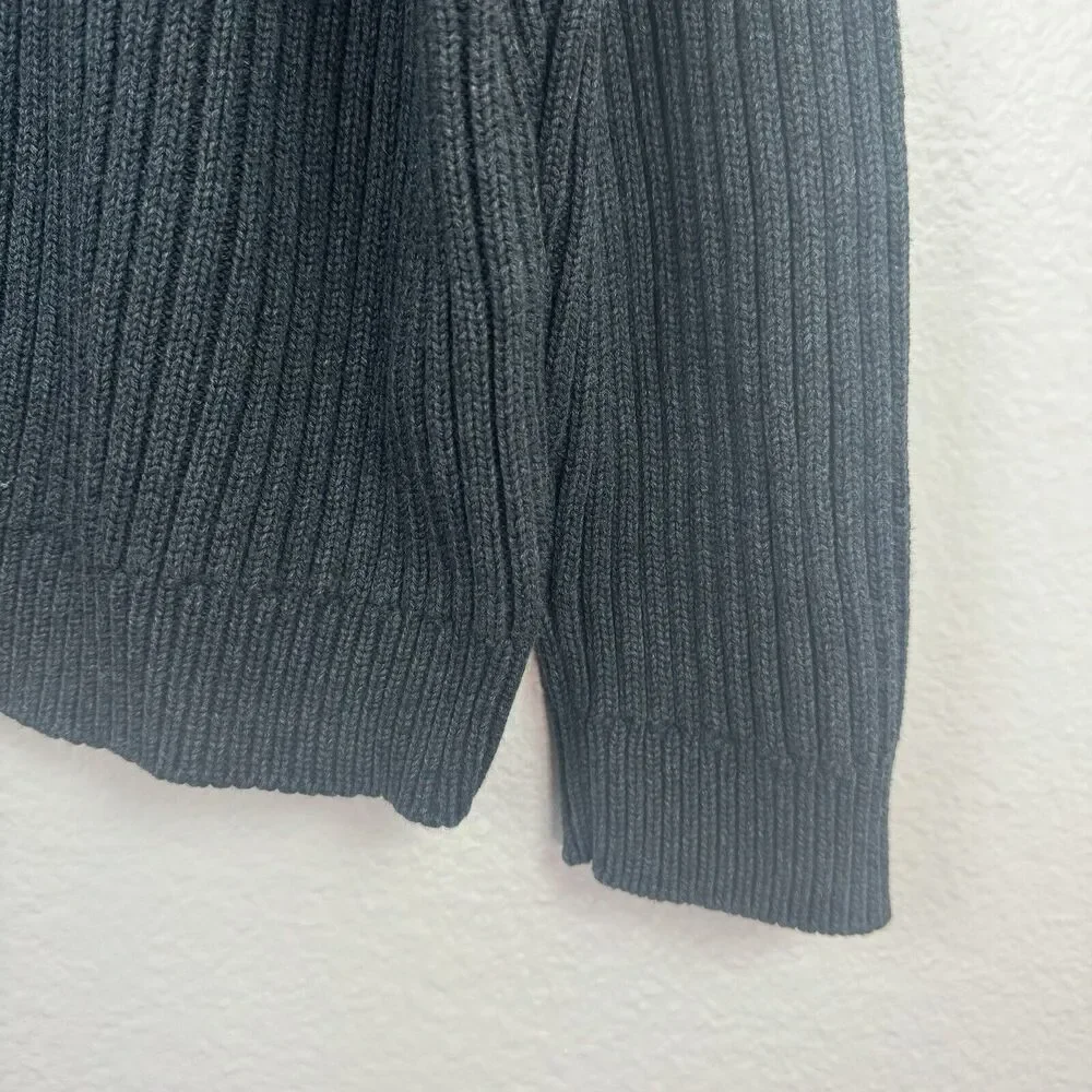 Eddie Bauer Rib Knit Cotton Pullover V-Neck Long Sleeve Sweater Charcoal Gray XL